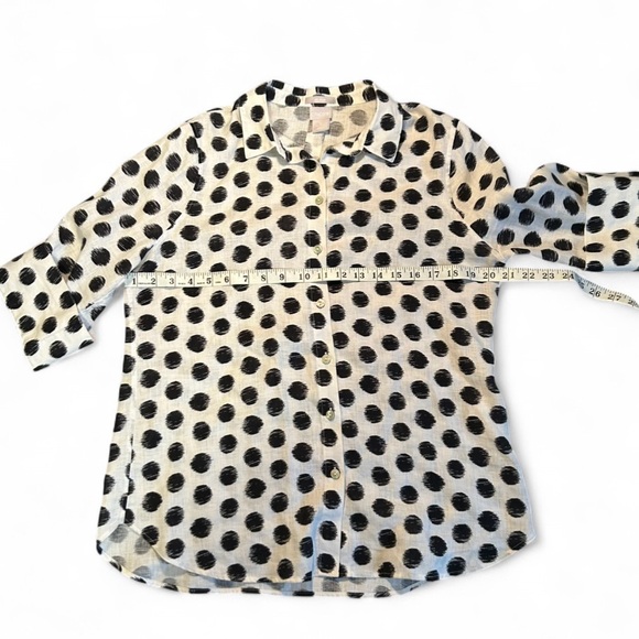 Chico's Black and White Polka Dot Button Down Shirt Linen - Picture 4 of 7